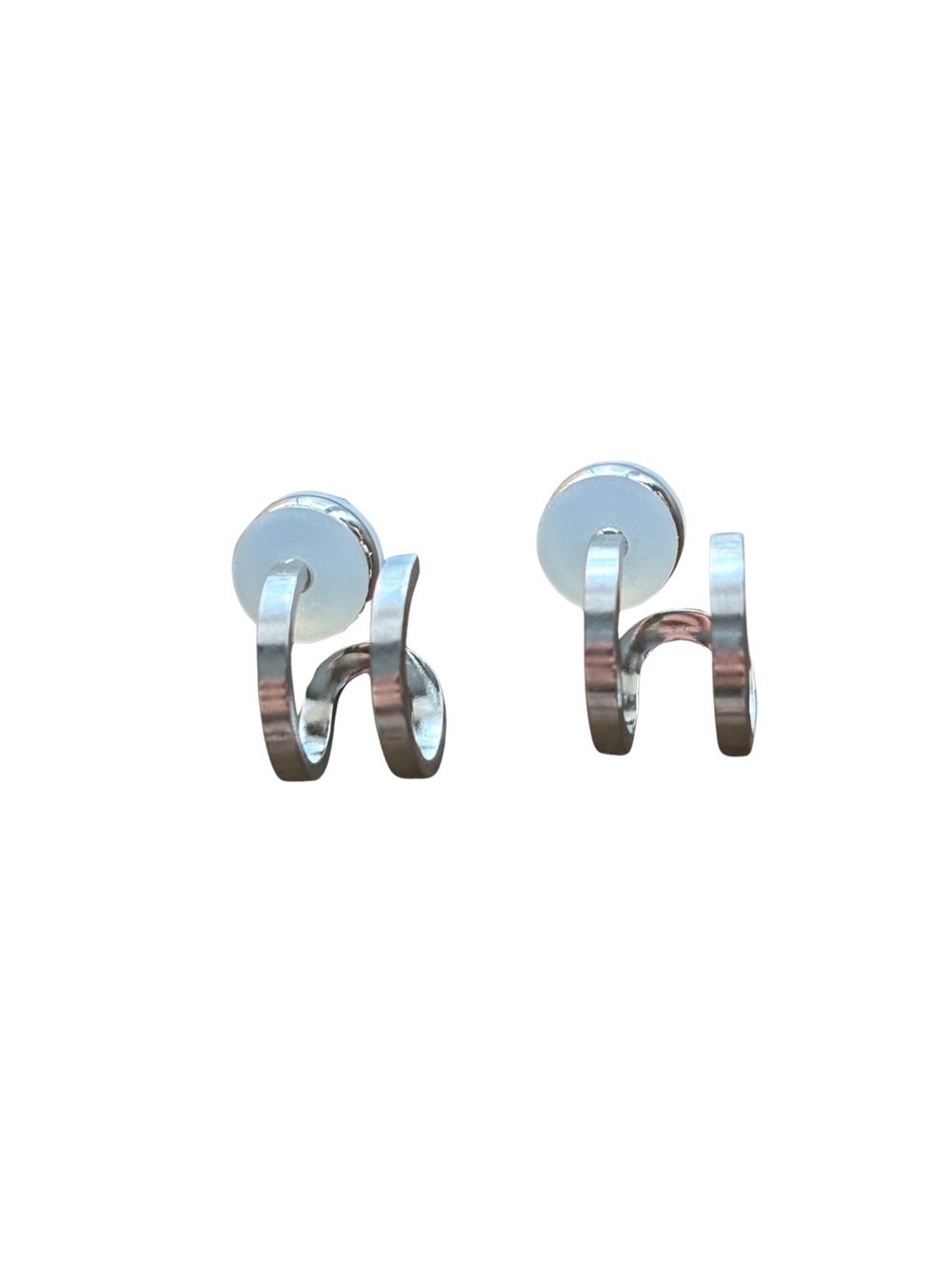 781. Plunder Silver Tone Double Hoop Stud Earrings NEW - Hypoallergenic